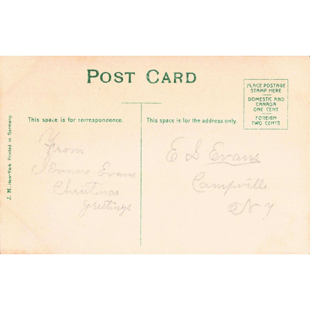 Vintage A Merry Christmas Postcard Snowy Cabin Holly Berries Printed In Germany - Picture 2 of 2